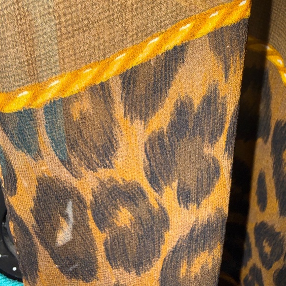 Vintage Anne Klein 100% Silk Leopard Print Rectangular Scarf 15x57 Brown Gold - Picture 4 of 7